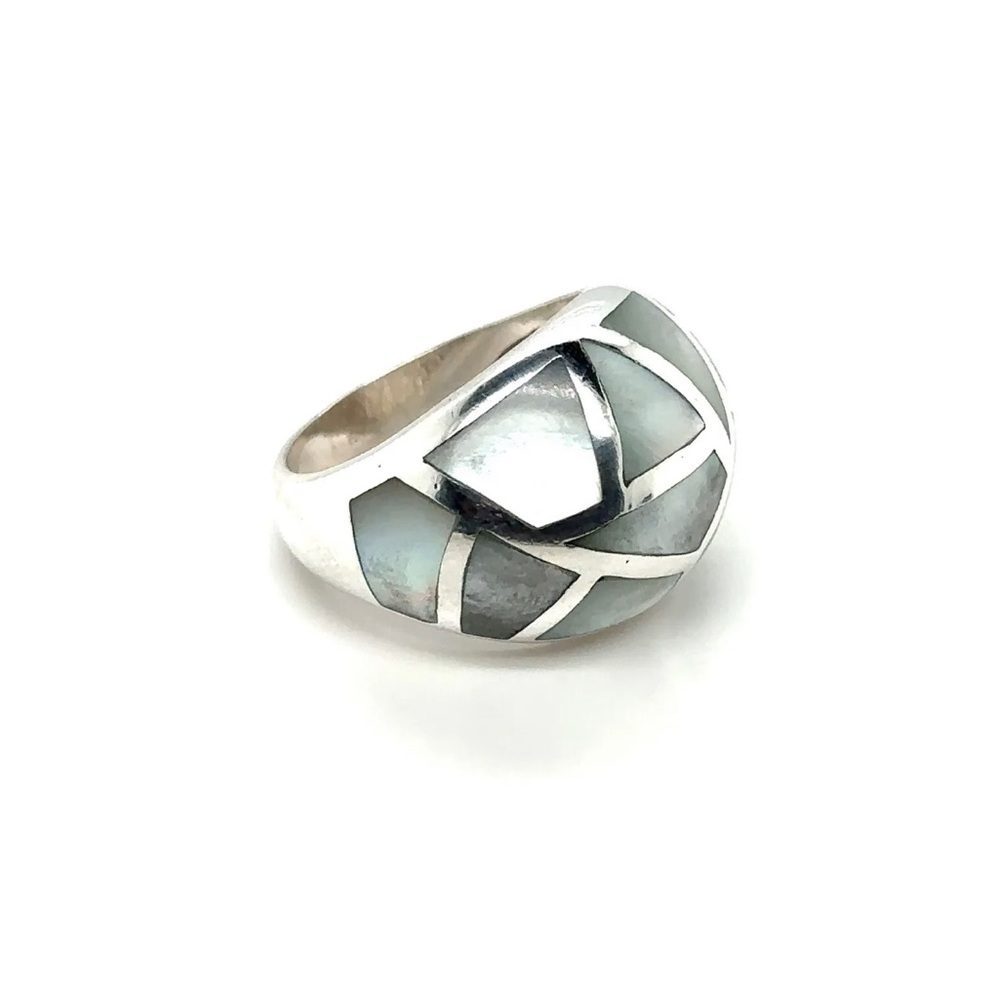 925 Sterling Silver MOP 18mm Wide Ring 12.22g Size 9